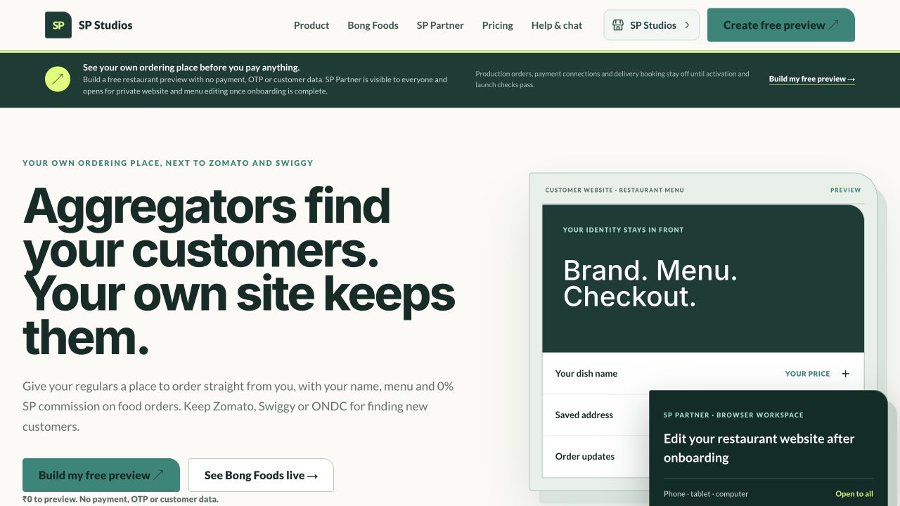 Preview of the SP Partner restaurant platform
